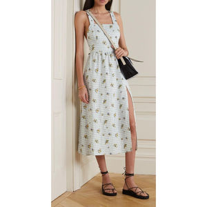 NWT Reformation Elara Floral-print Gingham Linen Midi Dress